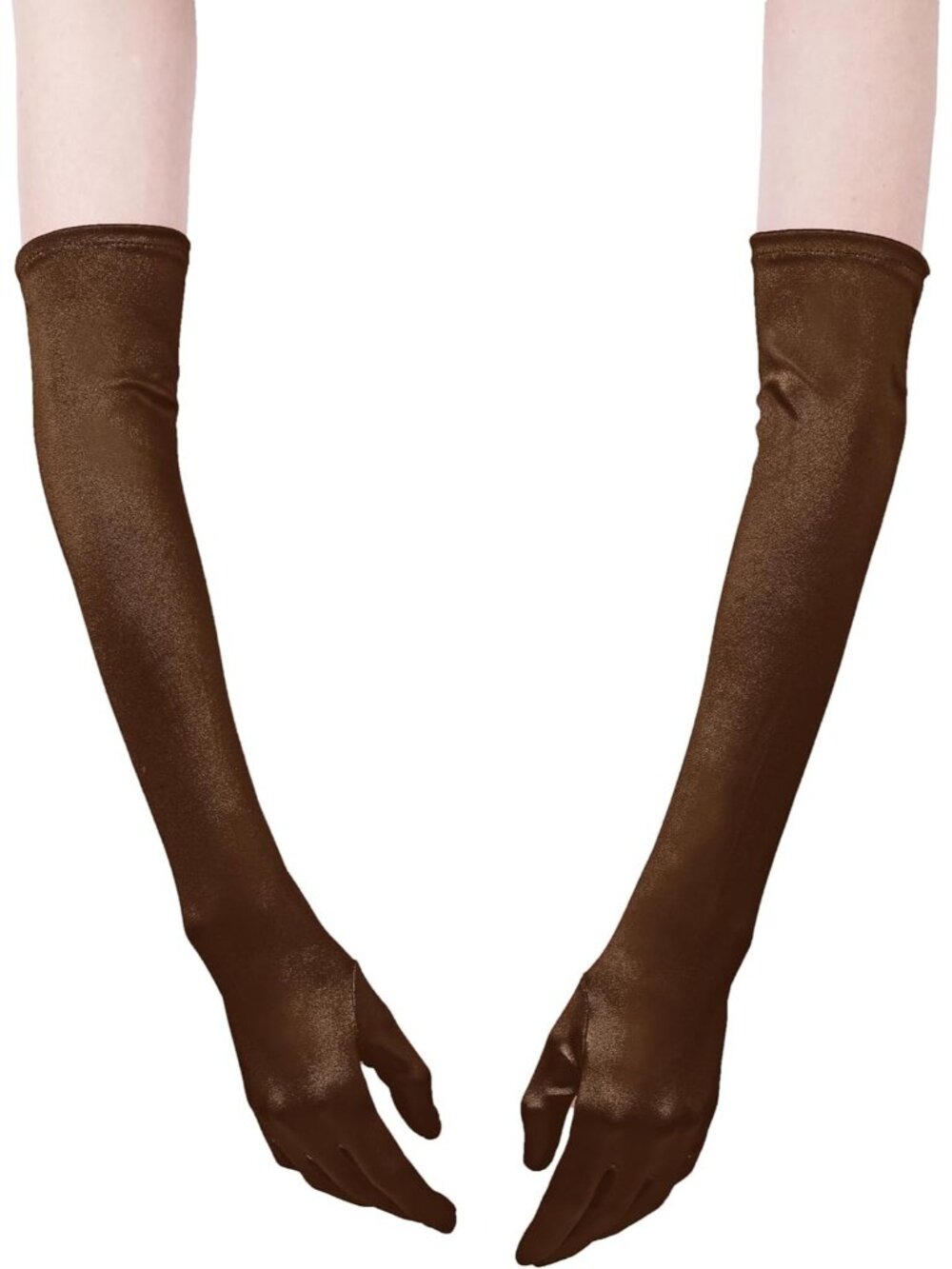 Women's Brown  1920s Arm Sleeves Classic Bridal Elbow Length Satin Opera Gloves